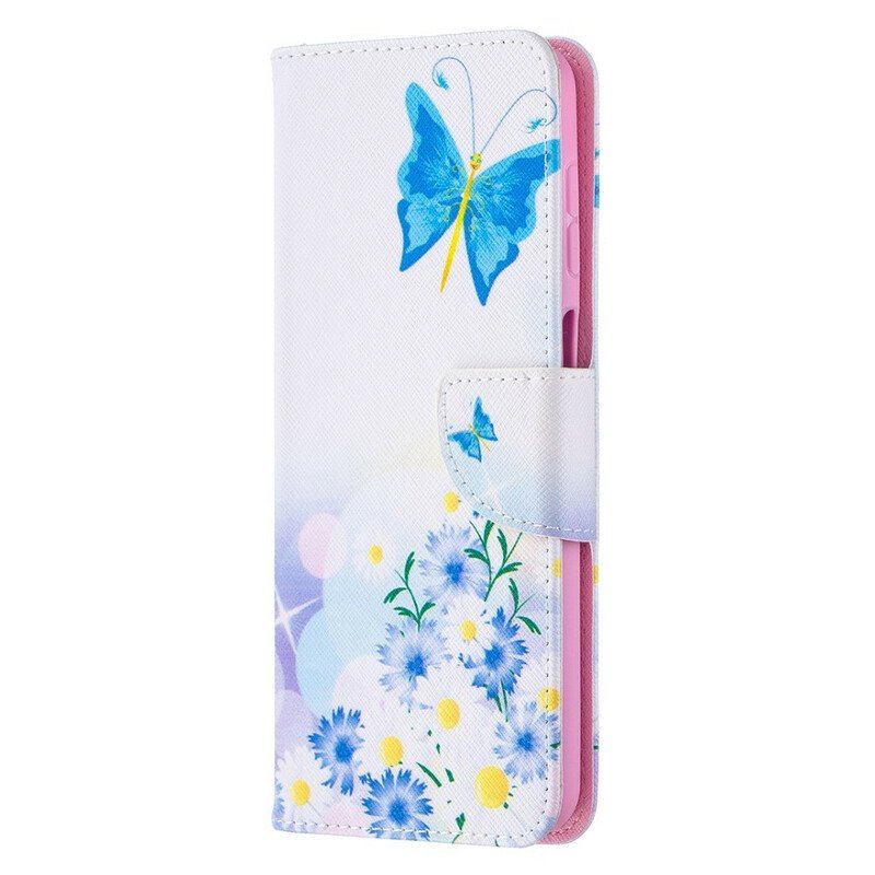 Etui Folio do Samsung Galaxy M12 / A12 Malowane Motyle I Kwiaty