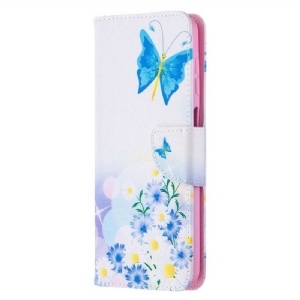 Etui Folio do Samsung Galaxy M12 / A12 Malowane Motyle I Kwiaty