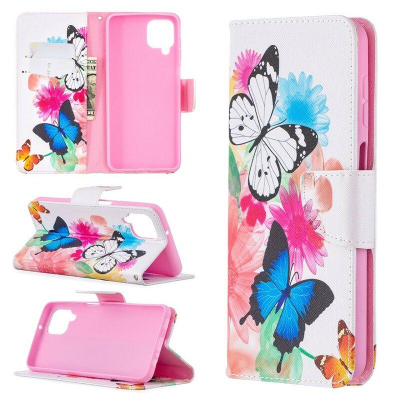 Etui Folio do Samsung Galaxy M12 / A12 Malowane Motyle I Kwiaty