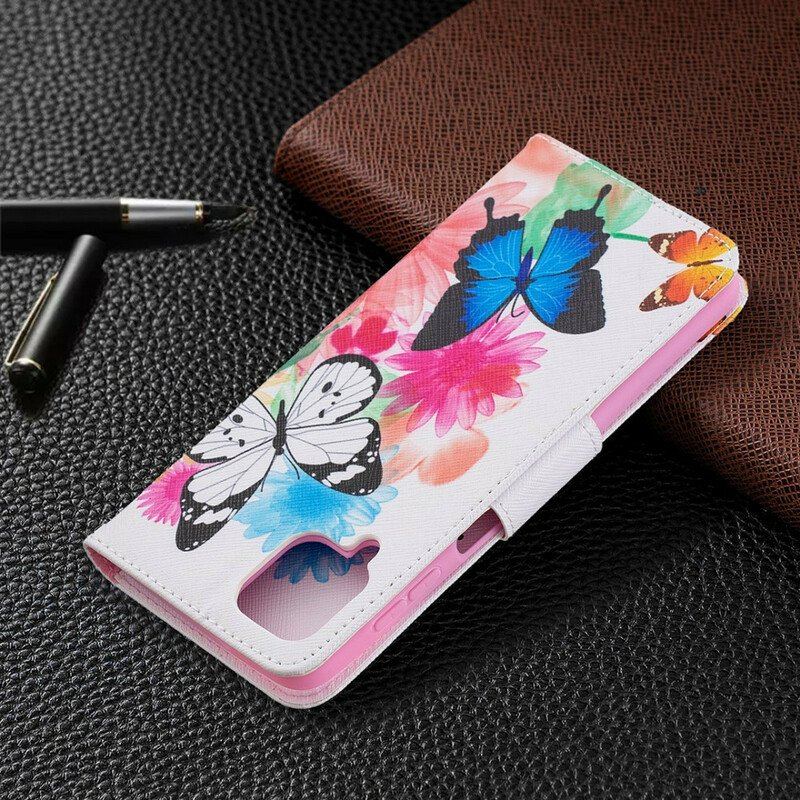 Etui Folio do Samsung Galaxy M12 / A12 Malowane Motyle I Kwiaty