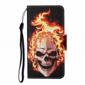 Etui Folio do Samsung Galaxy M12 / A12 Płonąca Czaszka Z Smyczą