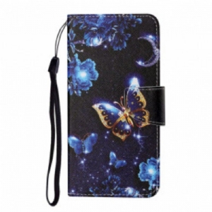 Etui Folio do Samsung Galaxy M12 / A12 z Łańcuch Cenne Stringi Motyle