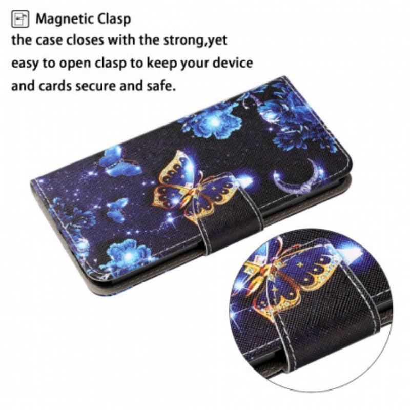 Etui Folio do Samsung Galaxy M12 / A12 z Łańcuch Cenne Stringi Motyle