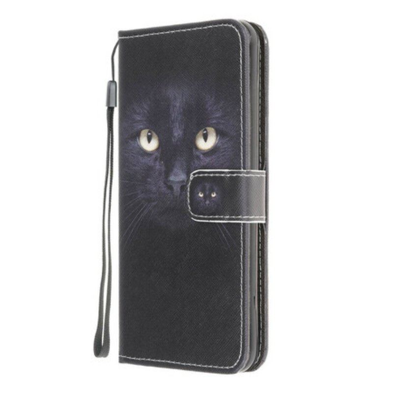 Etui Folio do Samsung Galaxy M12 / A12 z Łańcuch Czarne Kocie Oczy W Paski