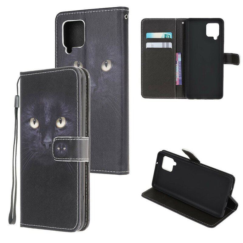 Etui Folio do Samsung Galaxy M12 / A12 z Łańcuch Czarne Kocie Oczy W Paski