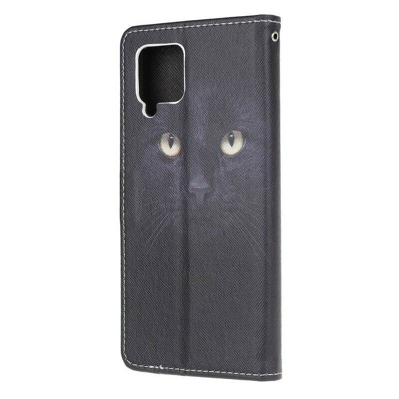 Etui Folio do Samsung Galaxy M12 / A12 z Łańcuch Czarne Kocie Oczy W Paski