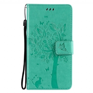 Etui Folio do Samsung Galaxy M12 / A12 z Łańcuch Drzewo I Pasiasty Kot