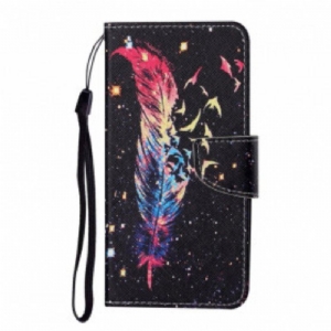 Etui Folio do Samsung Galaxy M12 / A12 z Łańcuch Kolorowe Piórko Z Paskiem