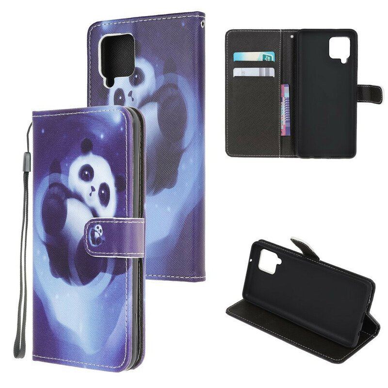 Etui Folio do Samsung Galaxy M12 / A12 z Łańcuch Panda Space Ze Smyczą