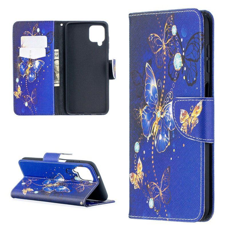 Etui Folio do Samsung Galaxy M12 / A12 Złote Motyle