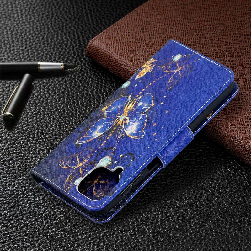 Etui Folio do Samsung Galaxy M12 / A12 Złote Motyle