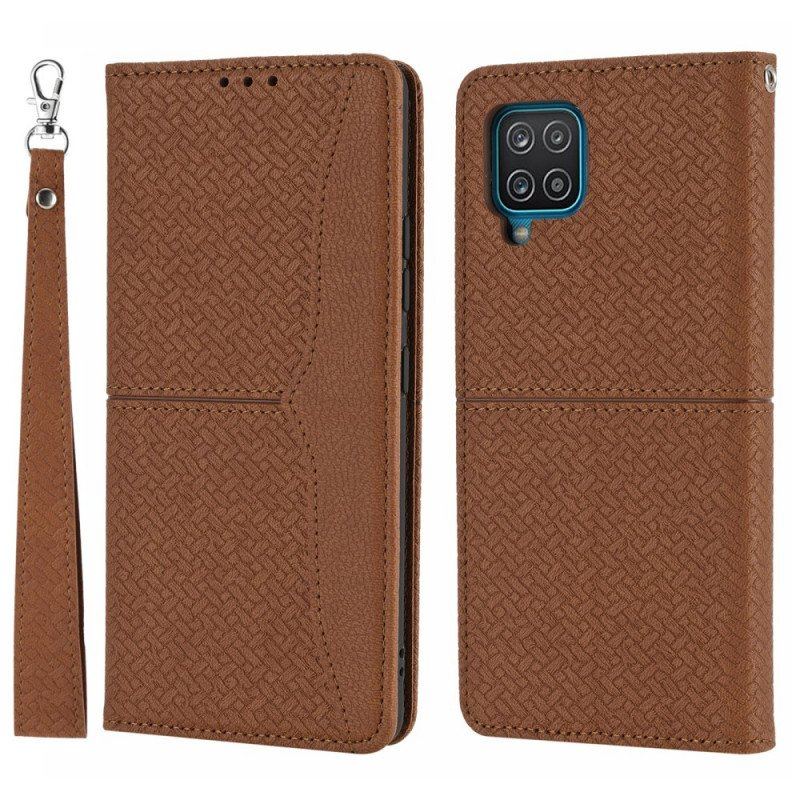 Etui Na Telefon do Samsung Galaxy M12 / A12 z Łańcuch Etui Folio Styl Tkanej Skóry Z Paskami