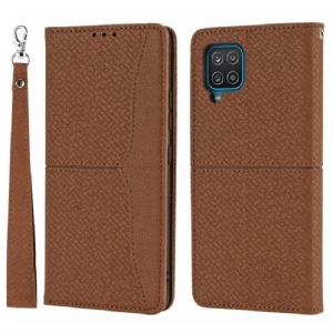 Etui Na Telefon do Samsung Galaxy M12 / A12 z Łańcuch Etui Folio Styl Tkanej Skóry Z Paskami