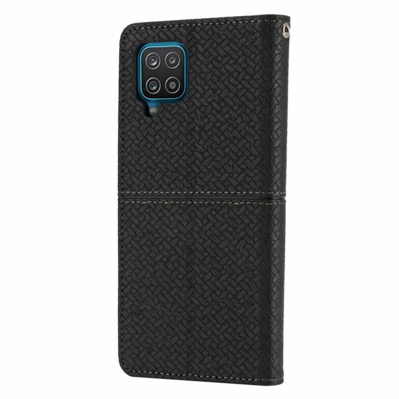 Etui Na Telefon do Samsung Galaxy M12 / A12 z Łańcuch Etui Folio Styl Tkanej Skóry Z Paskami