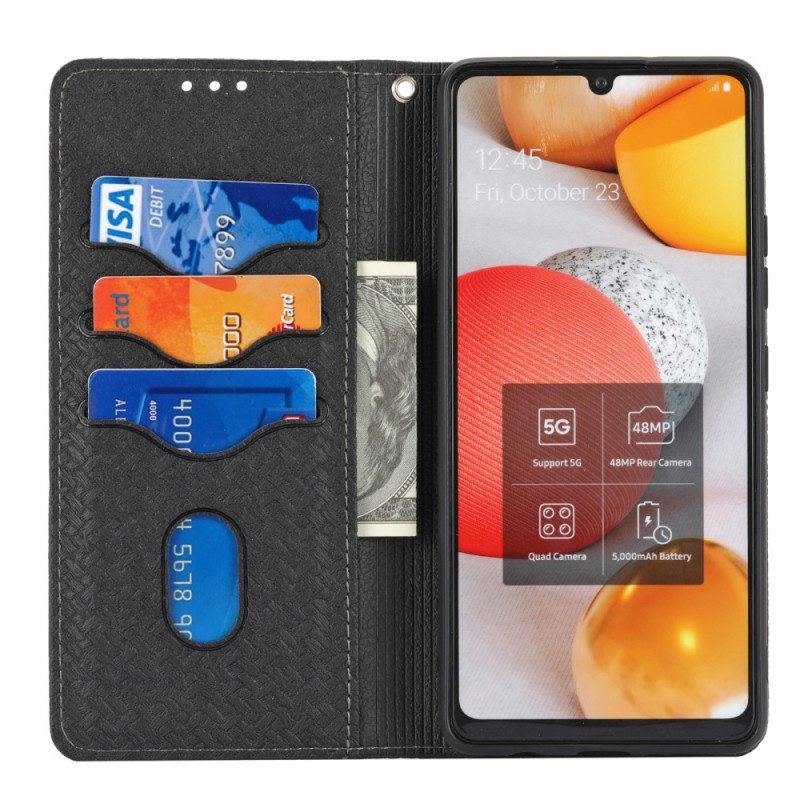 Etui Na Telefon do Samsung Galaxy M12 / A12 z Łańcuch Etui Folio Styl Tkanej Skóry Z Paskami