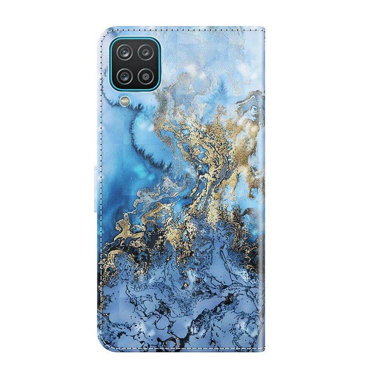 Skórzany Futerał do Samsung Galaxy M12 / A12 Light Spot Marble Design Ze Smyczą