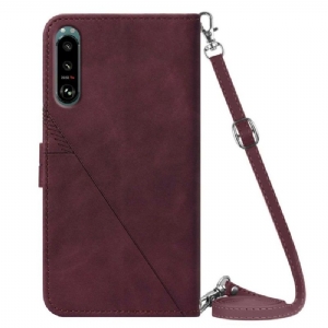 Etui Folio do Sony Xperia 5 III Geometryczny Wzór Z Paskiem