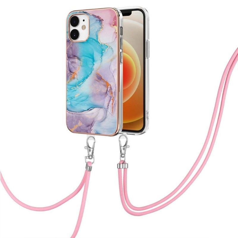 Etui do iPhone 12 / 12 Pro ze Sznurkiem Niebieski Kolorowy Marmur