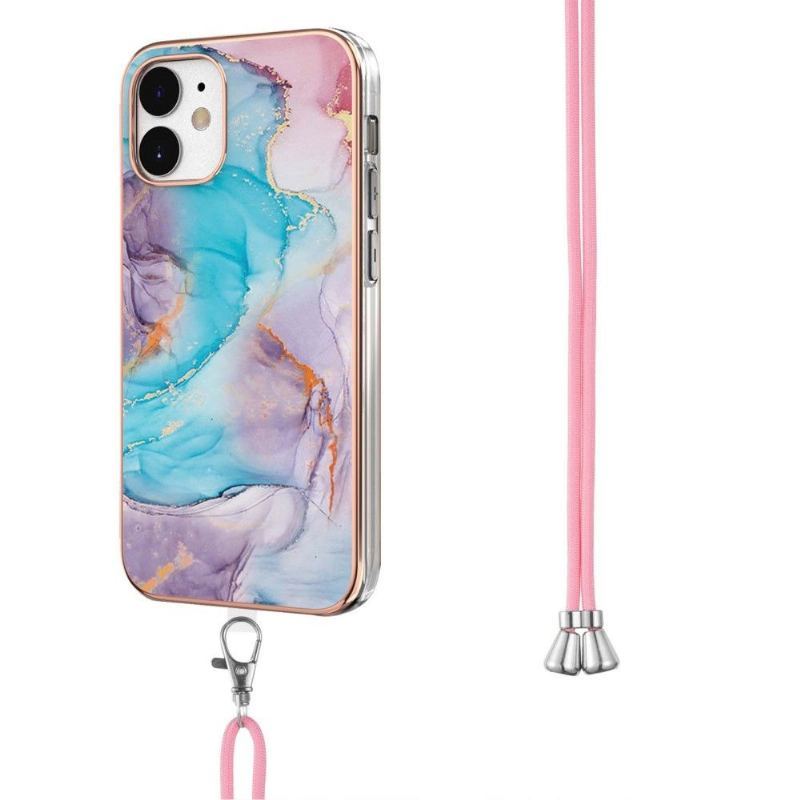 Etui do iPhone 12 / 12 Pro ze Sznurkiem Niebieski Kolorowy Marmur