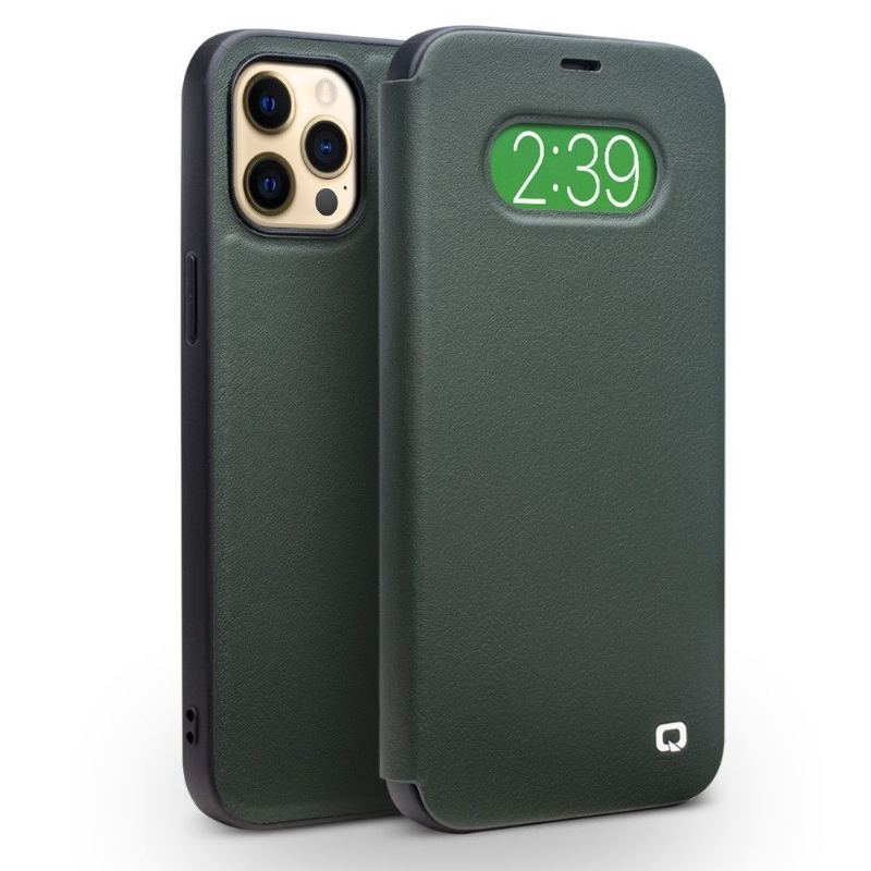 Etui Folio do iPhone 12 / 12 Pro Prawdziwa Skóra Z Oknem