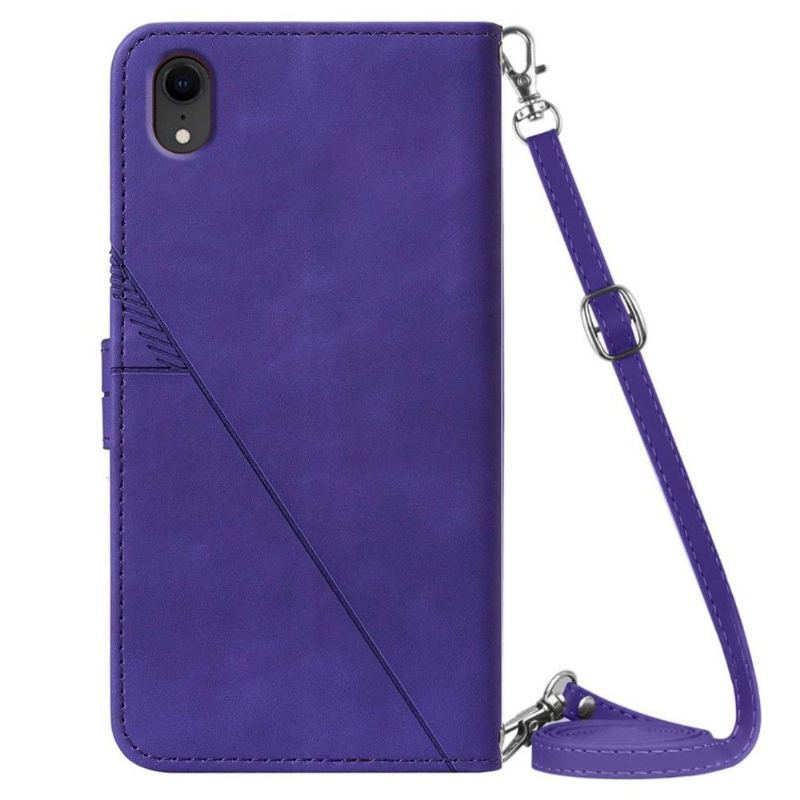 Etui Folio do iPhone XR Obrzeża Skórzany Efekt Geometryczny Wzór Z Paskiem