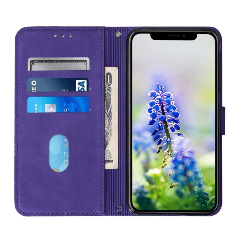 Etui Folio do iPhone XR Obrzeża Skórzany Efekt Geometryczny Wzór Z Paskiem