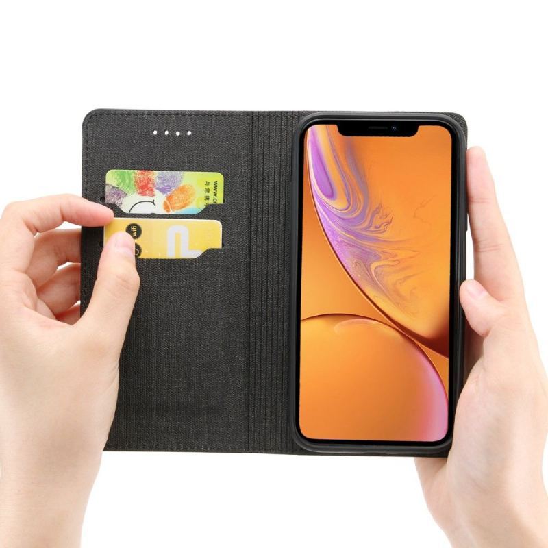 Etui Na Telefon do iPhone XR Biznes Etui Folio Uchwyt Na Karty Z Efektem Tkaniny