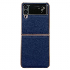 Etui do Samsung Galaxy Z Flip 4 Etui Folio Złote Krawędzie Z Prawdziwej Skóry