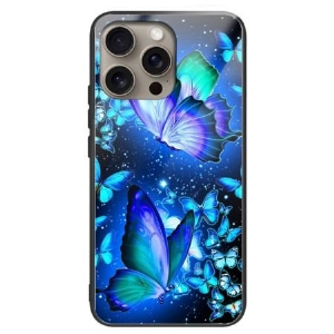 Etui Do iPhone 16 Pro Max Niebieskie Motyle Ze Szkła Hartowanego