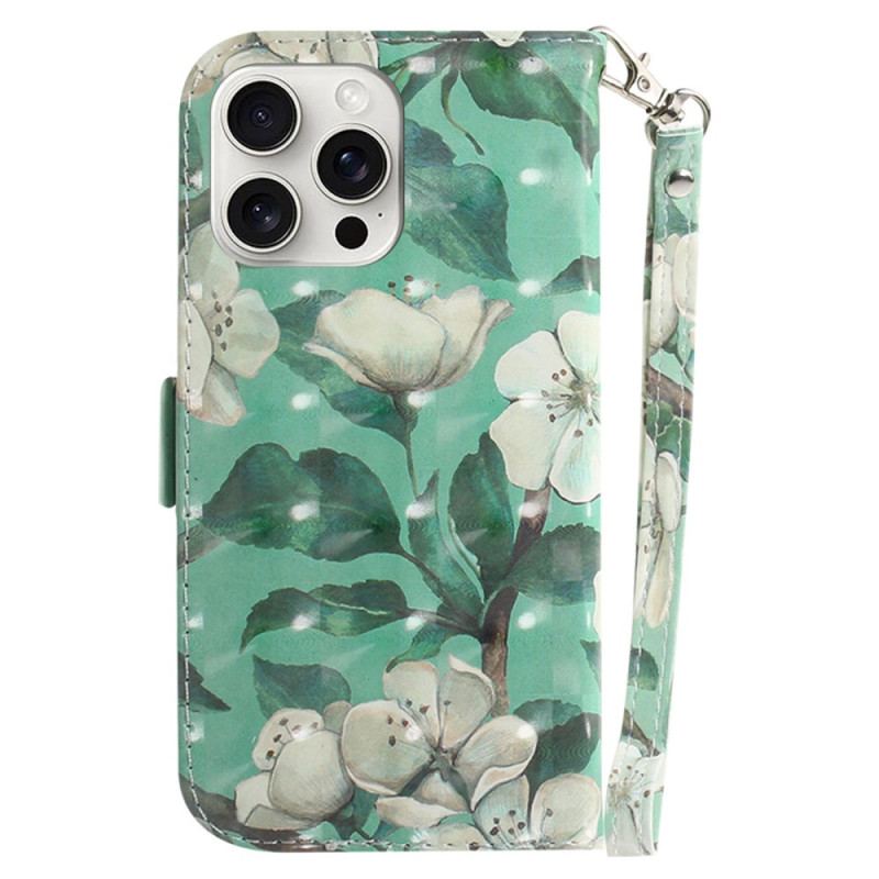 Etui Folio Do iPhone 16 Pro Max Akwarela Kwiaty Z Paskiem