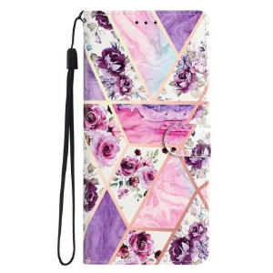 Etui Folio Do iPhone 16 Pro Max Fioletowe Kwiaty Z Paskiem