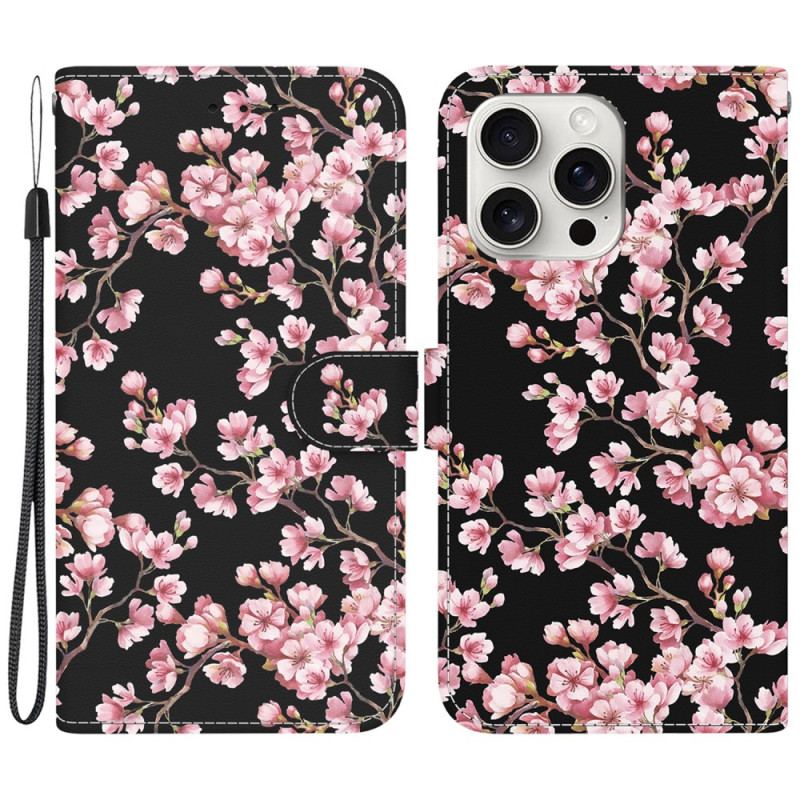 Etui Folio iPhone 16 Pro Max Kwiaty Śliwy Przywiązane