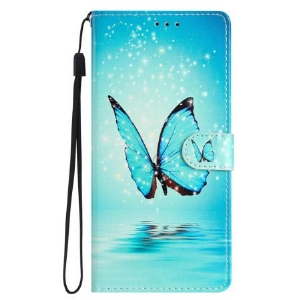 Etui Folio iPhone 16 Pro Max Niebieski Motyl Na Wodzie Z Paskiem Etui Ochronne