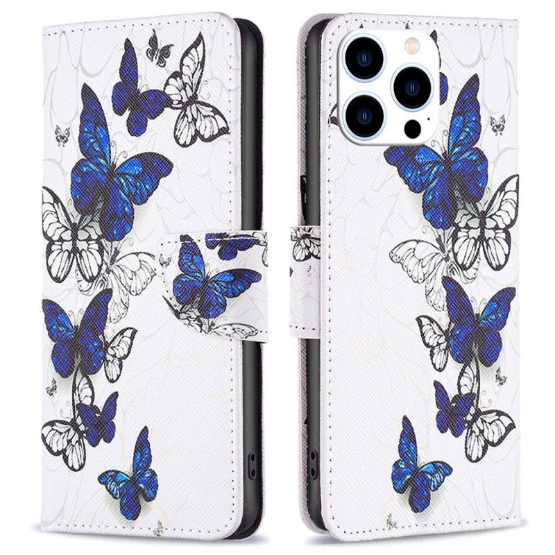 Etui Folio iPhone 16 Pro Max Niebieskie Motyle W Locie Etui Ochronne