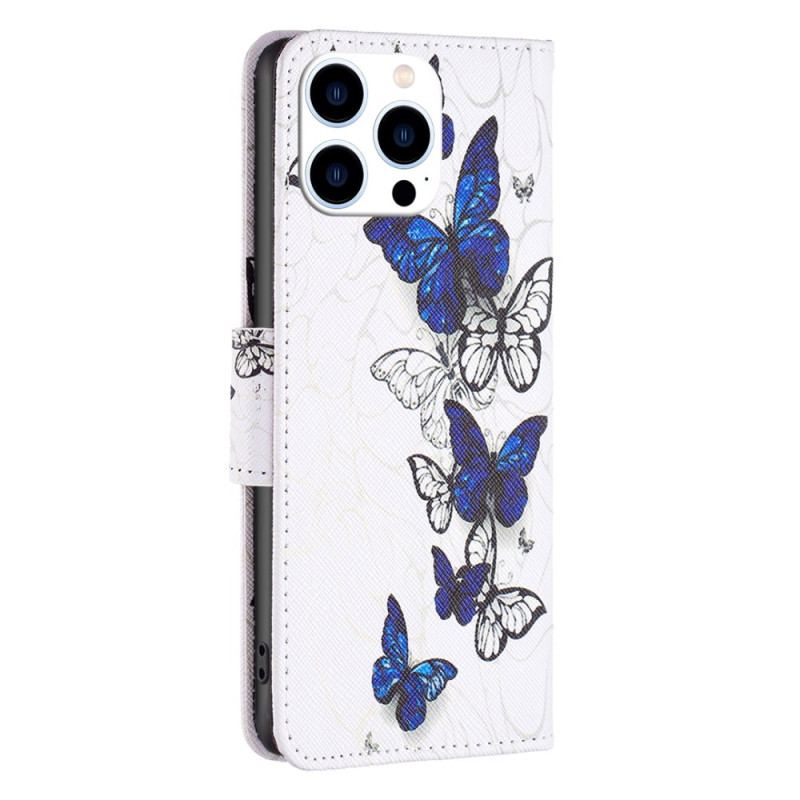 Etui Folio iPhone 16 Pro Max Niebieskie Motyle W Locie Etui Ochronne