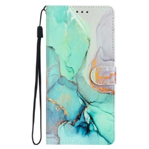 Etui Folio iPhone 16 Pro Max Zielony Marmur Z Paskiem Etui Ochronne