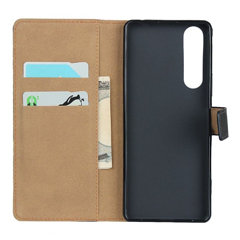 Case do Sony Xperia 1 II Portfel Etui Folio Skórzany Portfel Z Efektem Skóry - Czarny