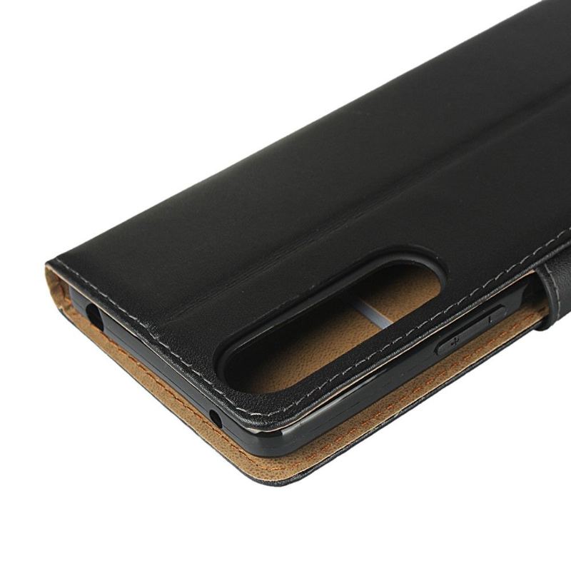 Case do Sony Xperia 1 II Portfel Etui Folio Skórzany Portfel Z Efektem Skóry - Czarny