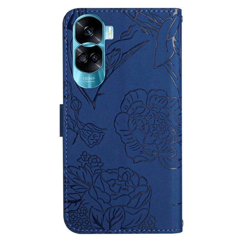 Etui Folio do Honor 90 Lite Motyle I Pasek Na Ramię