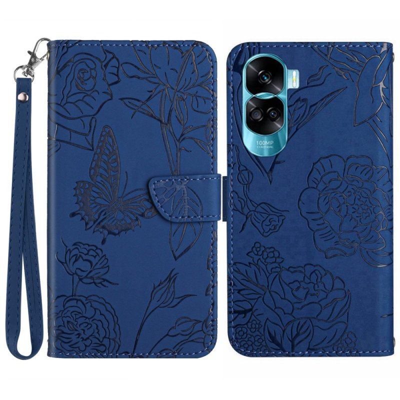 Etui Folio do Honor 90 Lite z Łańcuch Motyle Na Smyczy