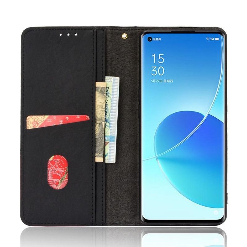 Etui Folio do Oppo Reno 6 Pro 5G Obrzeża Skórzany Futerał Ze Sztucznej Skóry W Stylu Retro