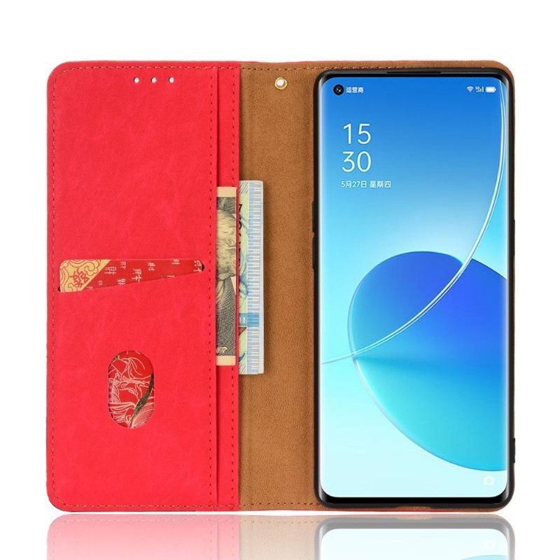 Etui Folio do Oppo Reno 6 Pro 5G Obrzeża Skórzany Futerał Ze Sztucznej Skóry W Stylu Retro