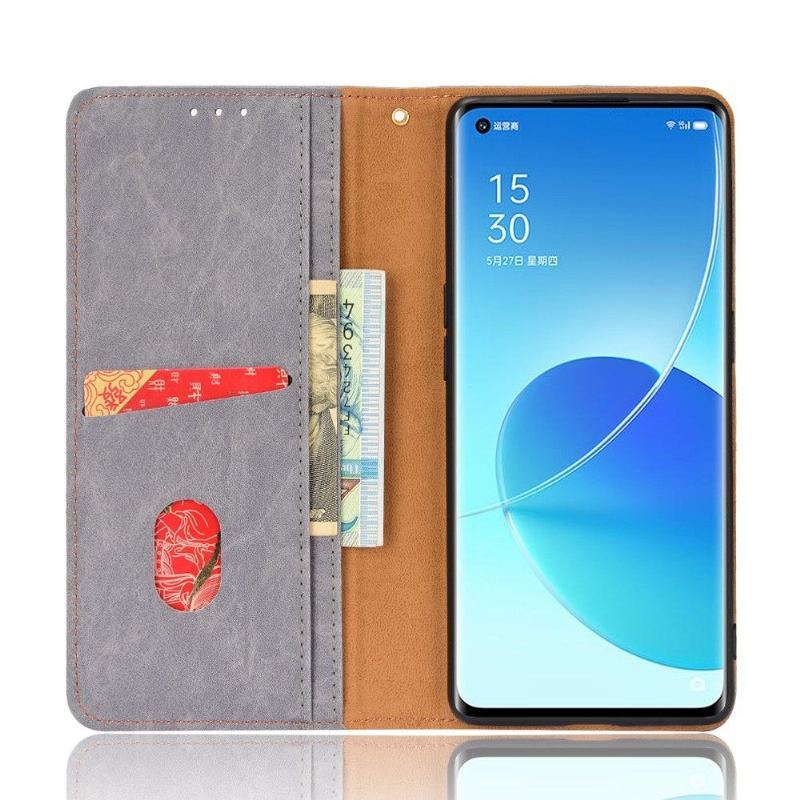 Etui Folio do Oppo Reno 6 Pro 5G Obrzeża Skórzany Futerał Ze Sztucznej Skóry W Stylu Retro