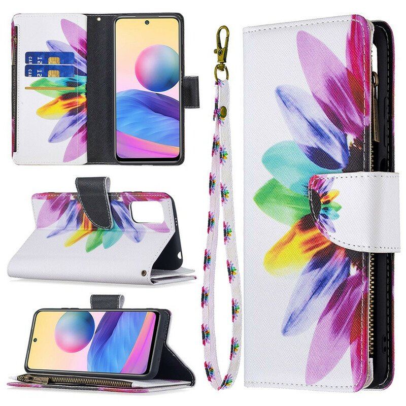 Etui Folio do Xiaomi Redmi Note 10 5G Kieszonka Zapinana Na Zamek W Kwiaty