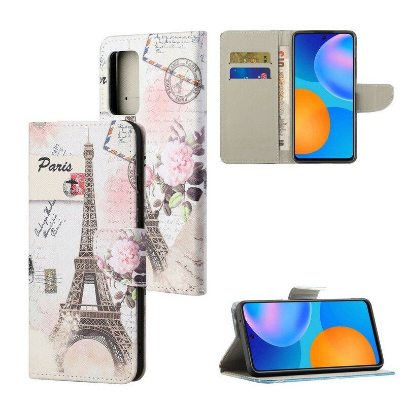 Etui Folio do Xiaomi Redmi Note 10 5G Retro Wieża Eiffla