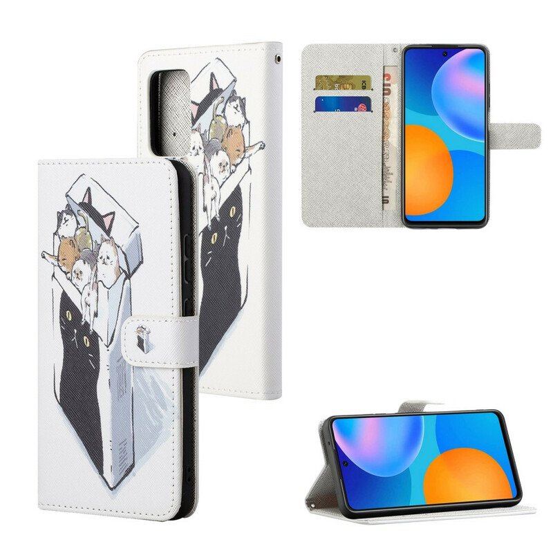 Etui Folio do Xiaomi Redmi Note 10 5G z Łańcuch Koty Dostawcze Ze Stringami