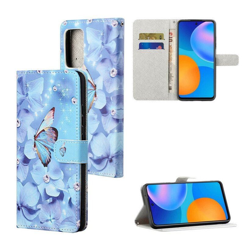 Etui Folio do Xiaomi Redmi Note 10 5G z Łańcuch Stringi Motyle