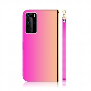 Etui Folio do Huawei P40 Pro Obrzeża Efekt Lustra Ze Sztucznej Skóry - Różowy