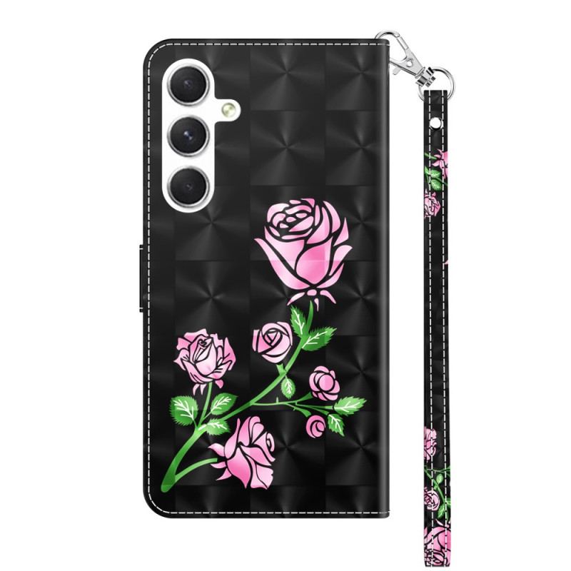 Etui Folio Samsung Galaxy A16 5g Różowe Kwiaty Z Paskiem Etui Ochronne