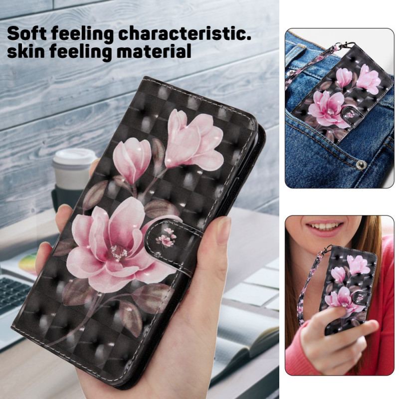 Etui Folio Samsung Galaxy A16 5g Różowy Pasek W Kwiaty Etui Ochronne